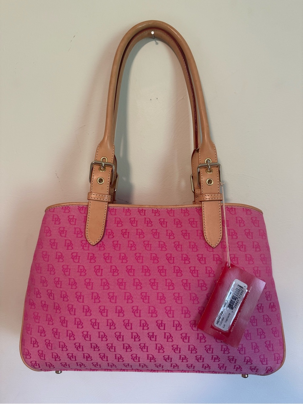 Dooney & Bourke Fuschia Signature Monogram Canvas Satchel w/ Tan Leather Straps🌷